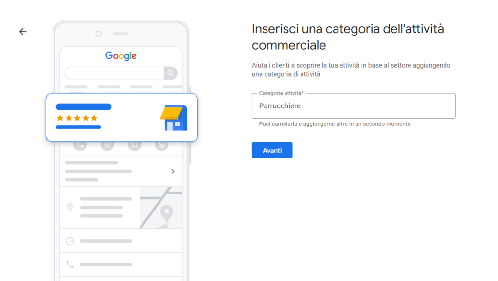 Google My Business - Categoria attività commerciale