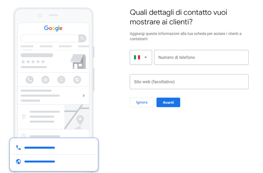 Google My Business - Dettagli di contatto