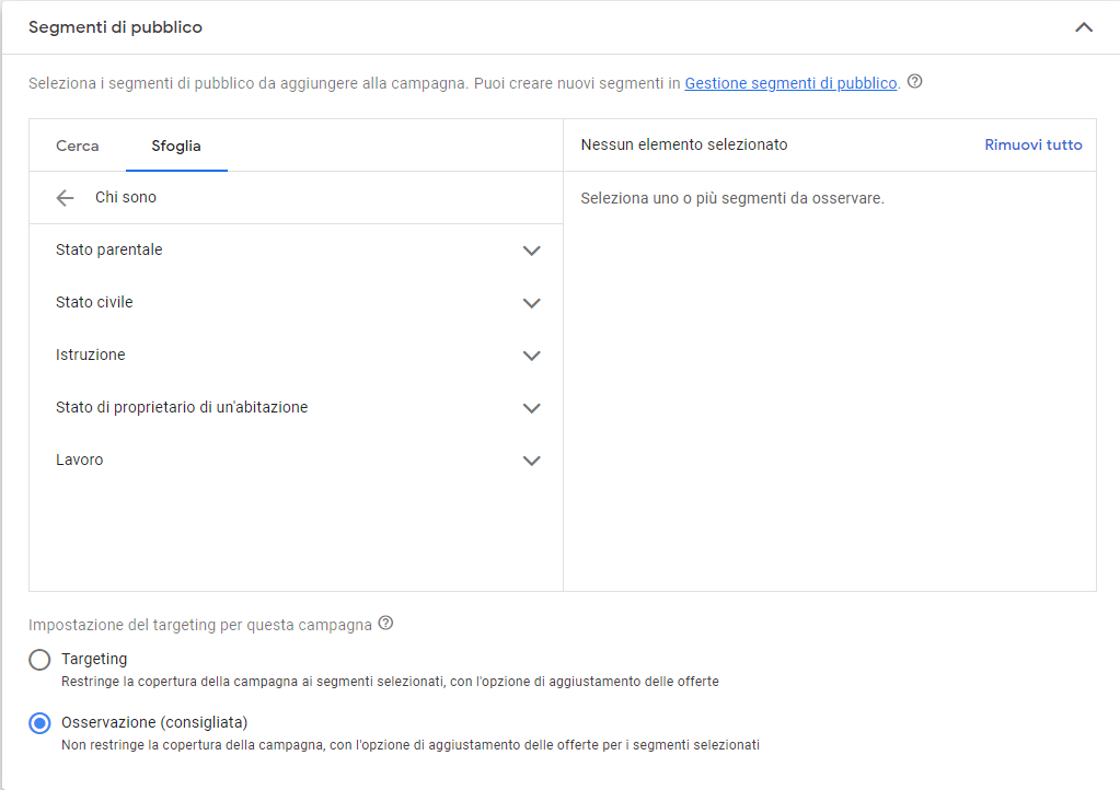 Google Ads segmenti di pubblico
